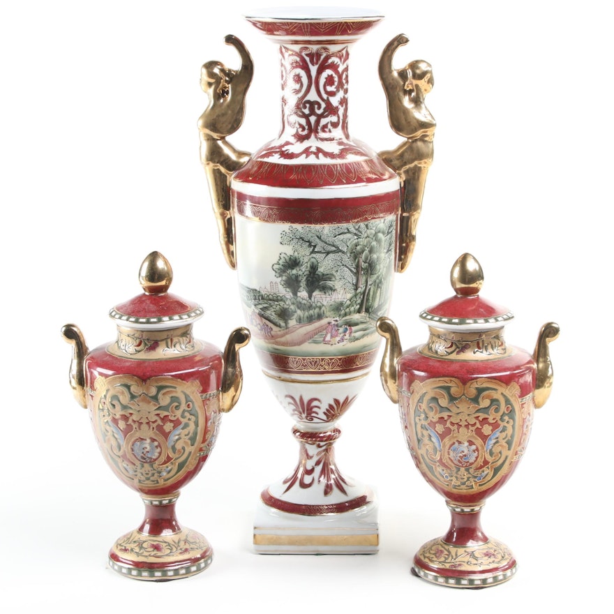 Oriental Accents Three Porcelain Garniture Vases