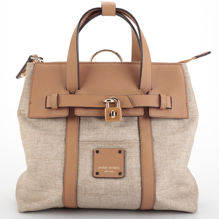 Henri Bendel Jetsetter Satchel in Woven Canvas and Saffiano Leather