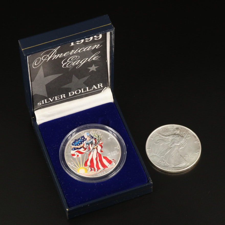 Two $1 American Silver Eagle Bullion Coins