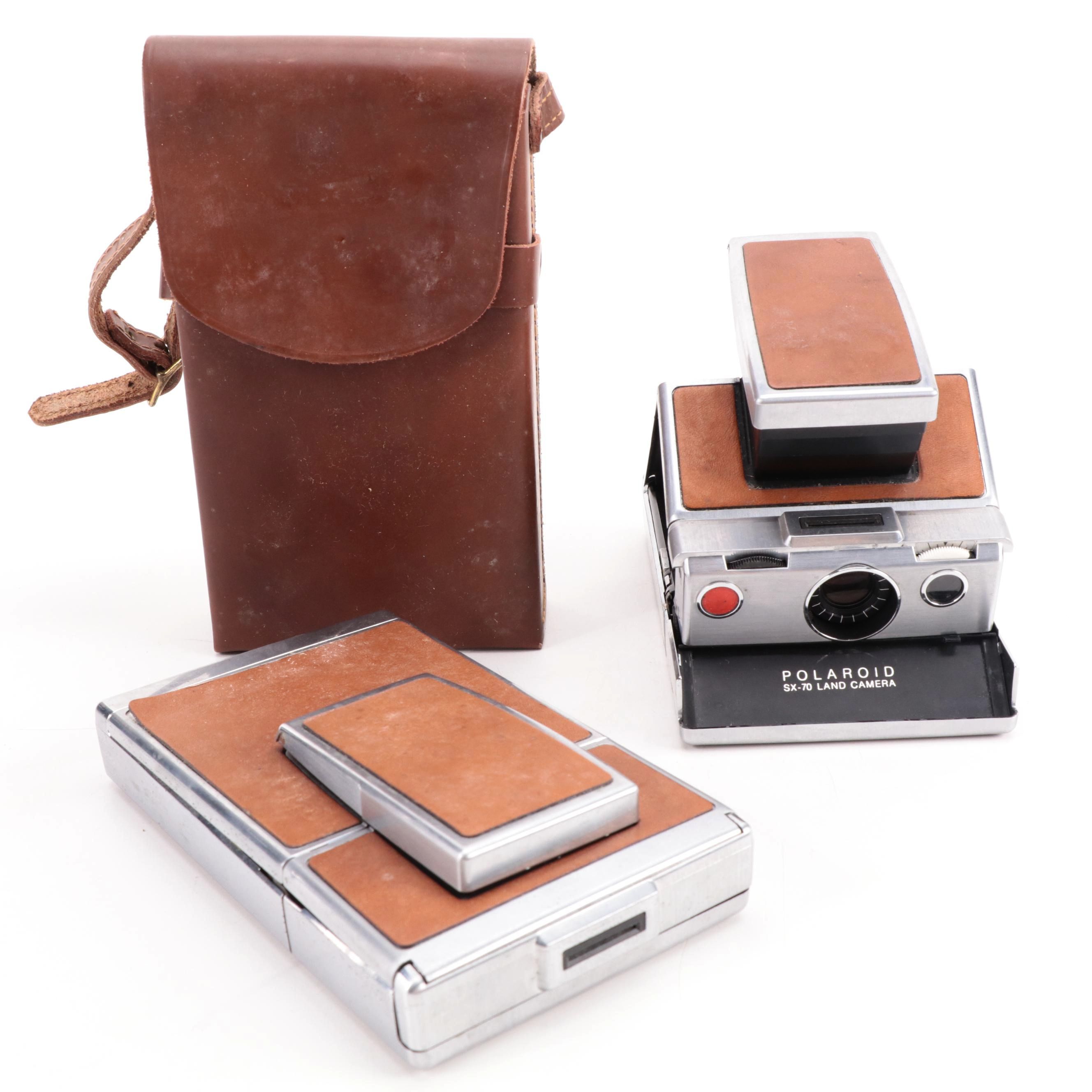Polaroid SX-70 Land Cameras with Leather Case, Late 20th Century