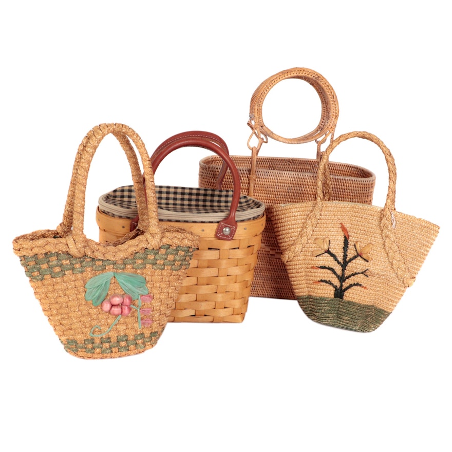 Longaberger Small Boardwalk Basket, Wicker Tote, and Small Embellished Baskets