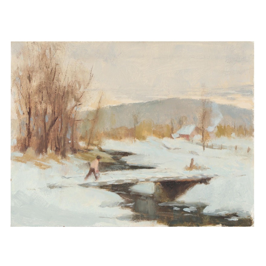Harry Barton Winter Landscape Oil Painting, Mid-20th Century