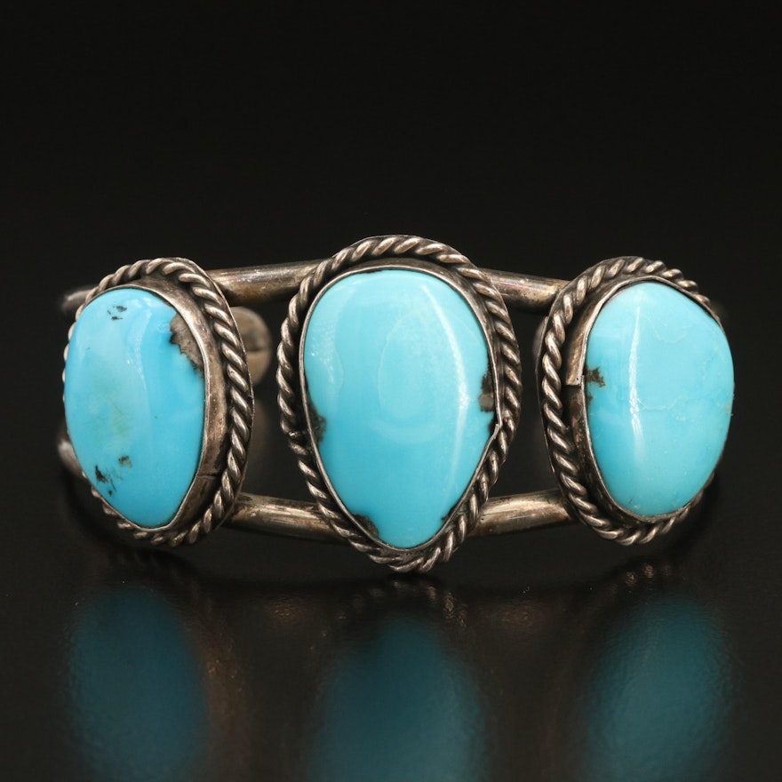 Western Sterling Turquoise Openwork Cuff