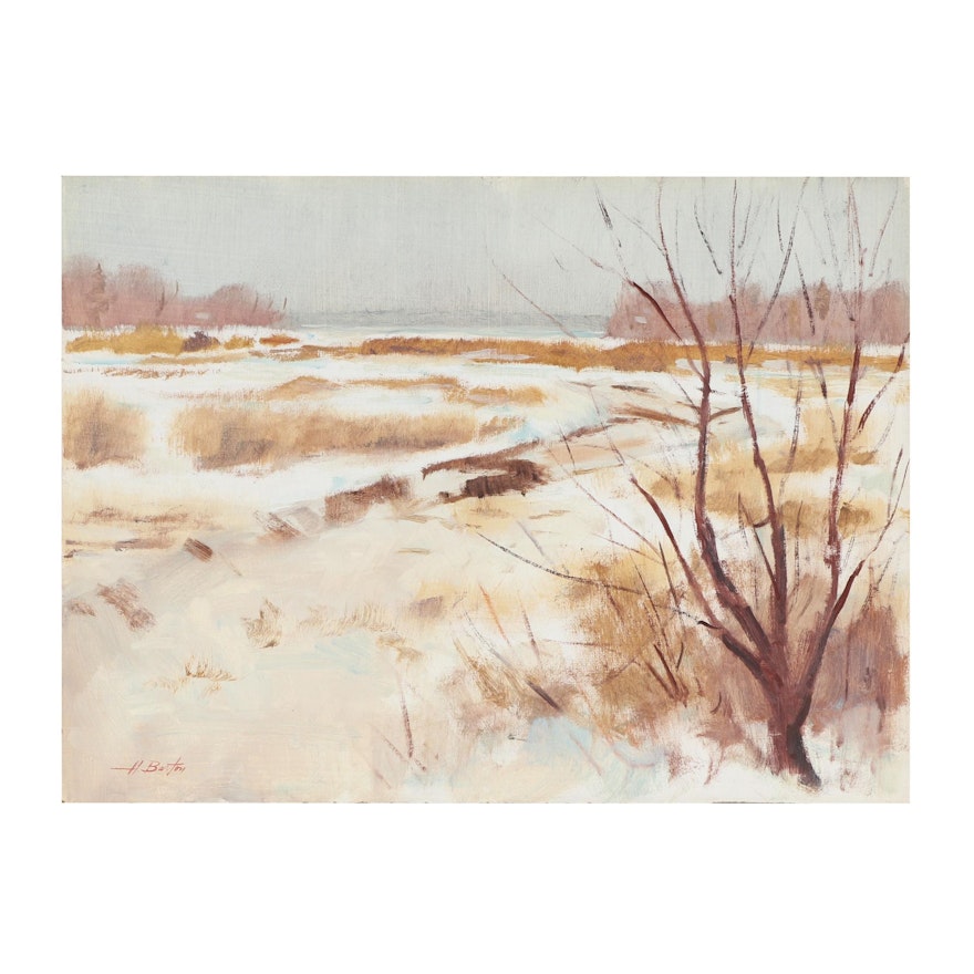 Harry Barton Winter Landscape Oil Painting, Mid-20th Century