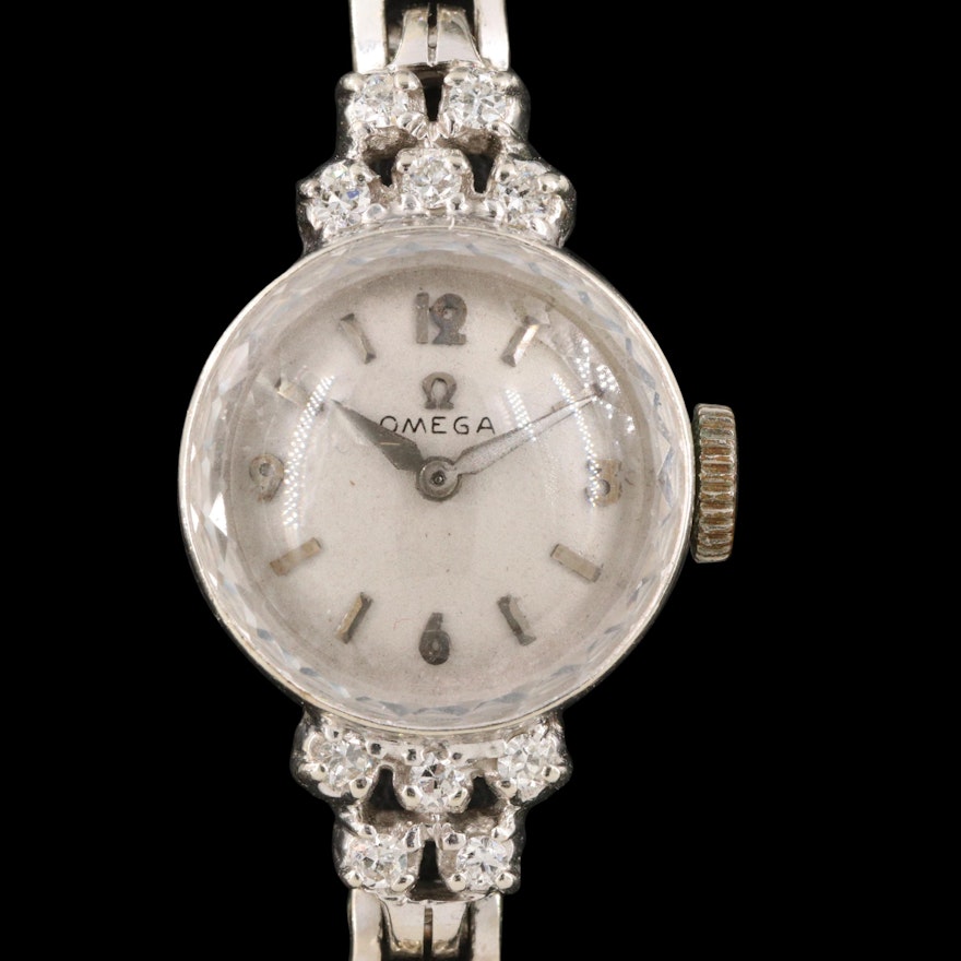 14K Omega Diamond Wristwatch, Circa 1956