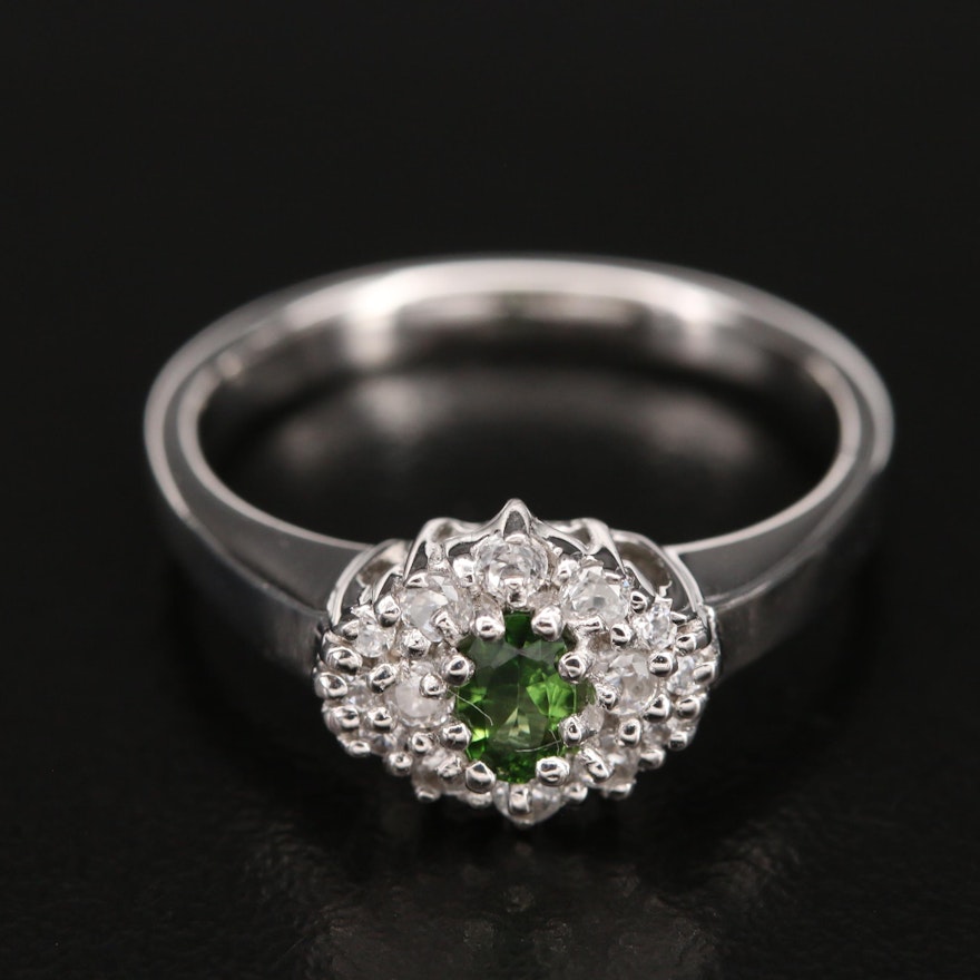 Sterling Tourmaline and Zircon Cluster Ring