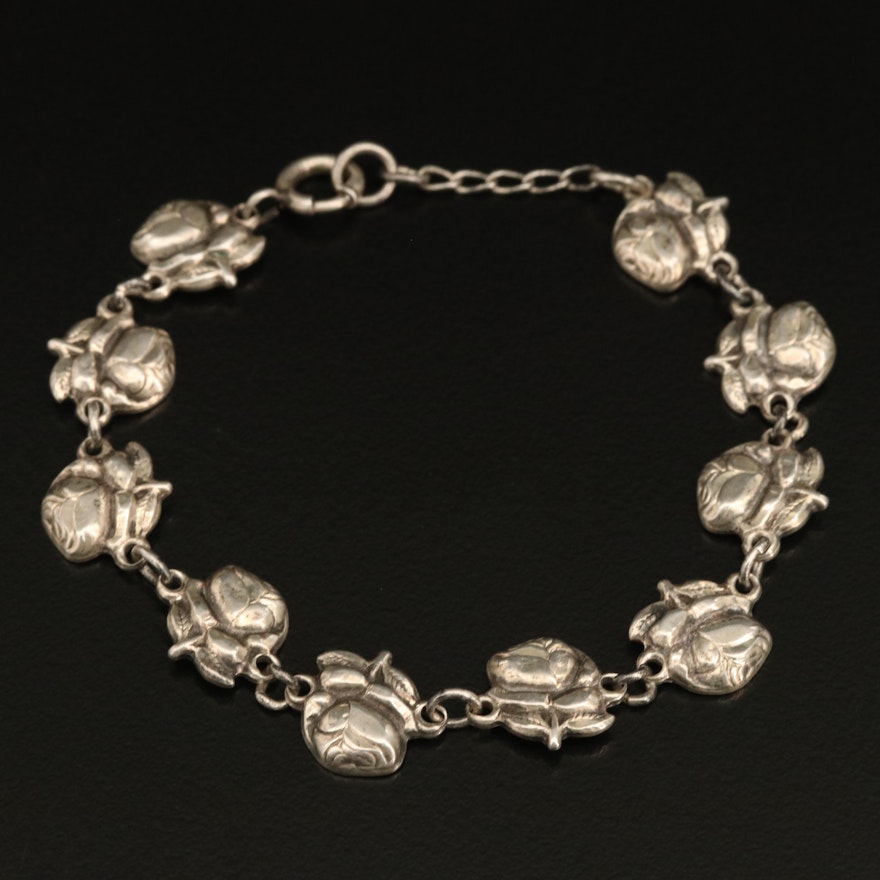 Vintage Sterling Reversible Rose and Saints Rosary Bracelet