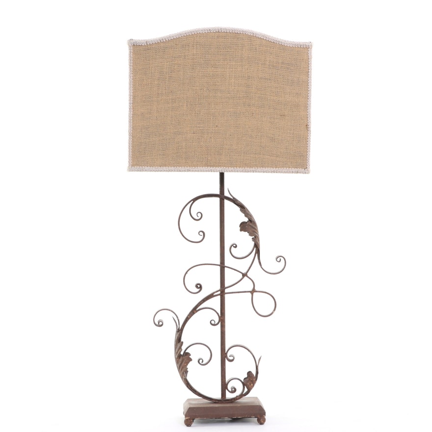 Rust Finish Cast Metal Table Lamp with Burlap Lamp Shade