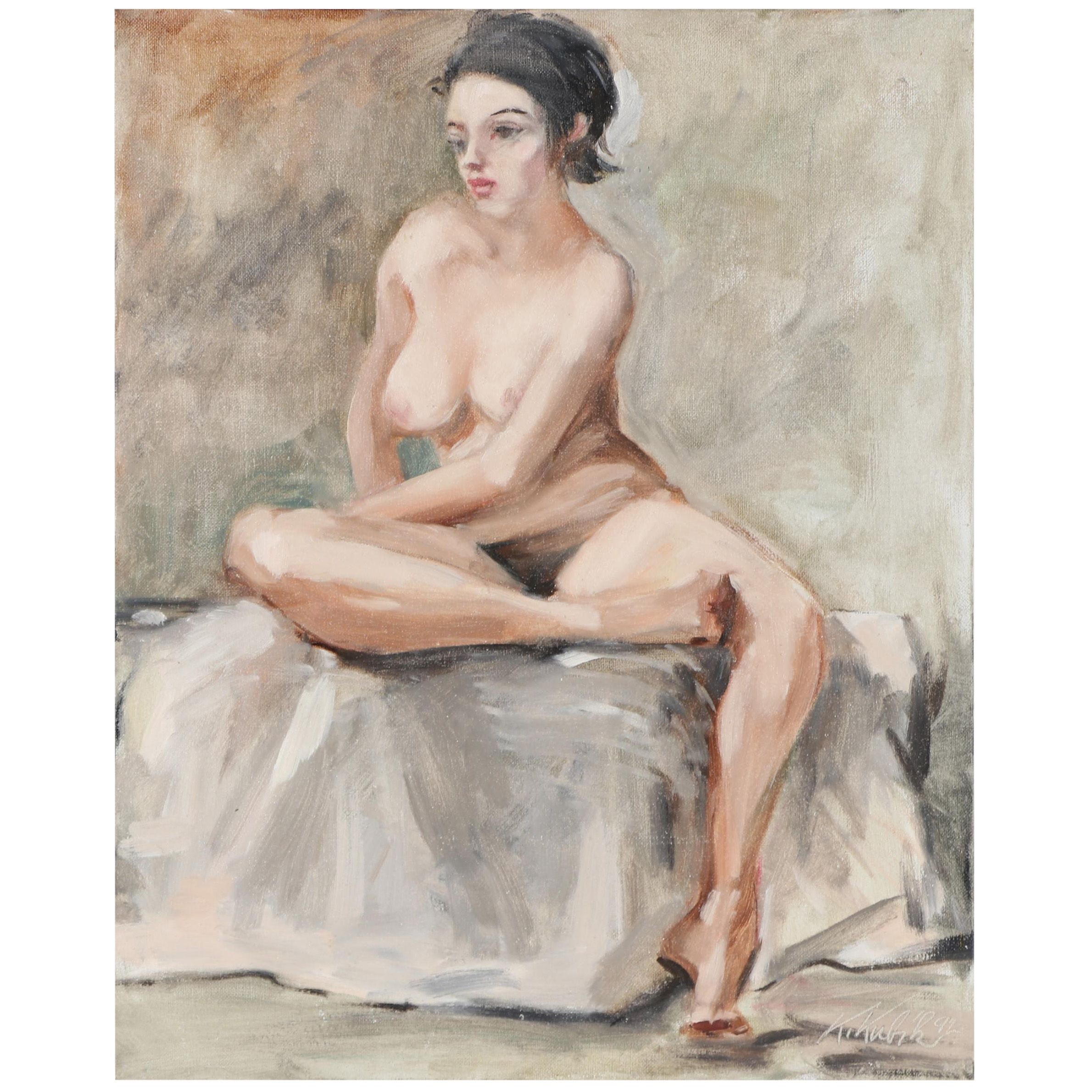 Kamil Kubick Figural Oil Painting of Female Nude, 1992
