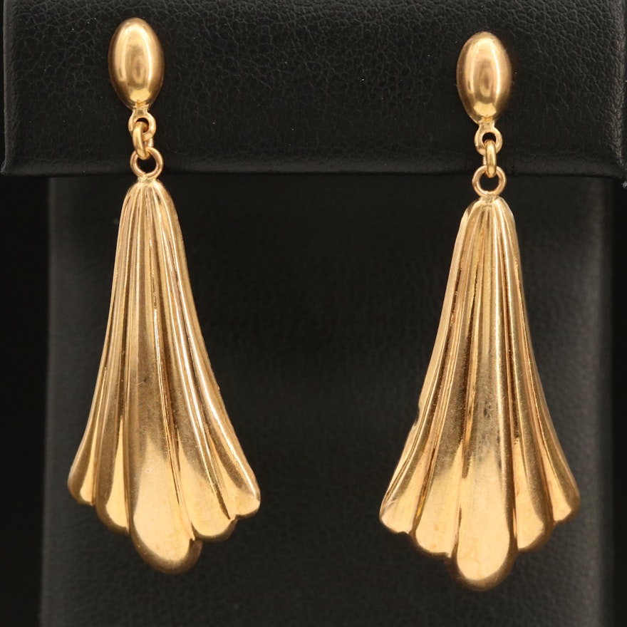 14K Italian Gold Fluted Drop Earrings