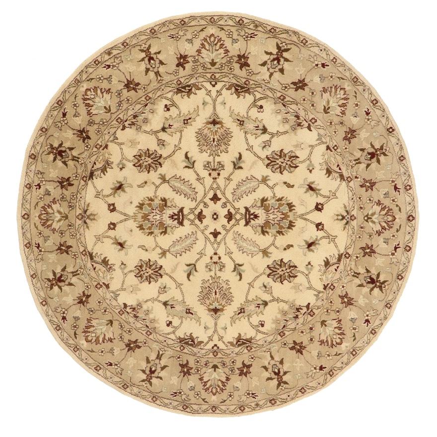 8' Round Hand-Knotted Floral Area Rug