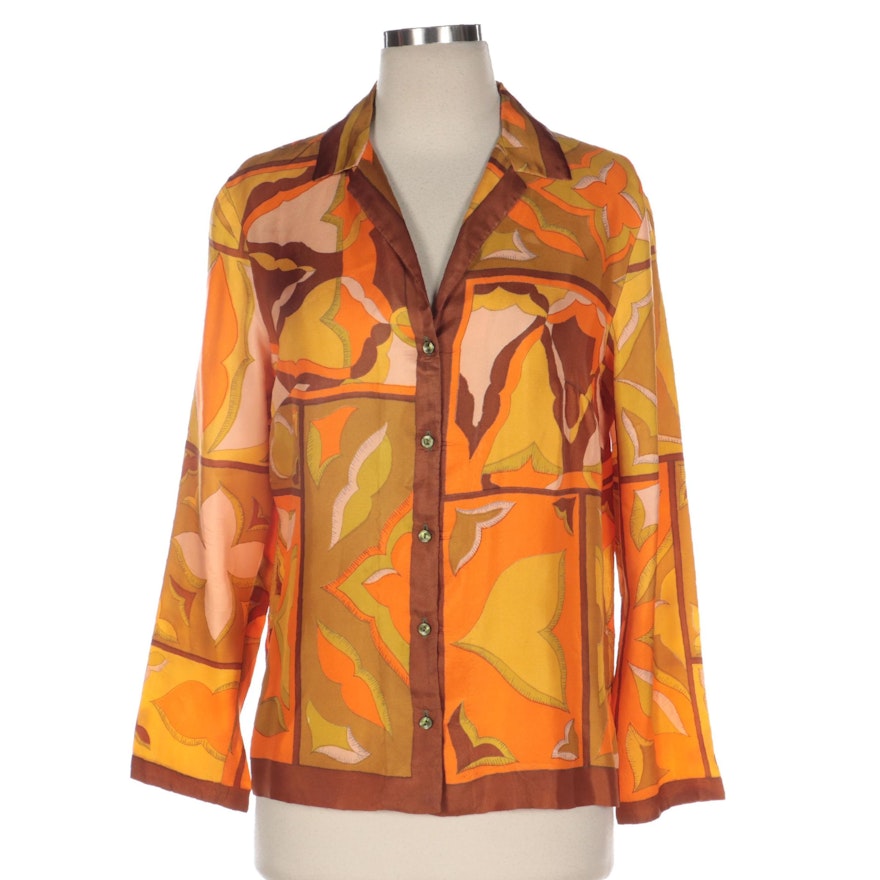 Alex Colman of California Graphic Printed Silk Button-Front Shirt