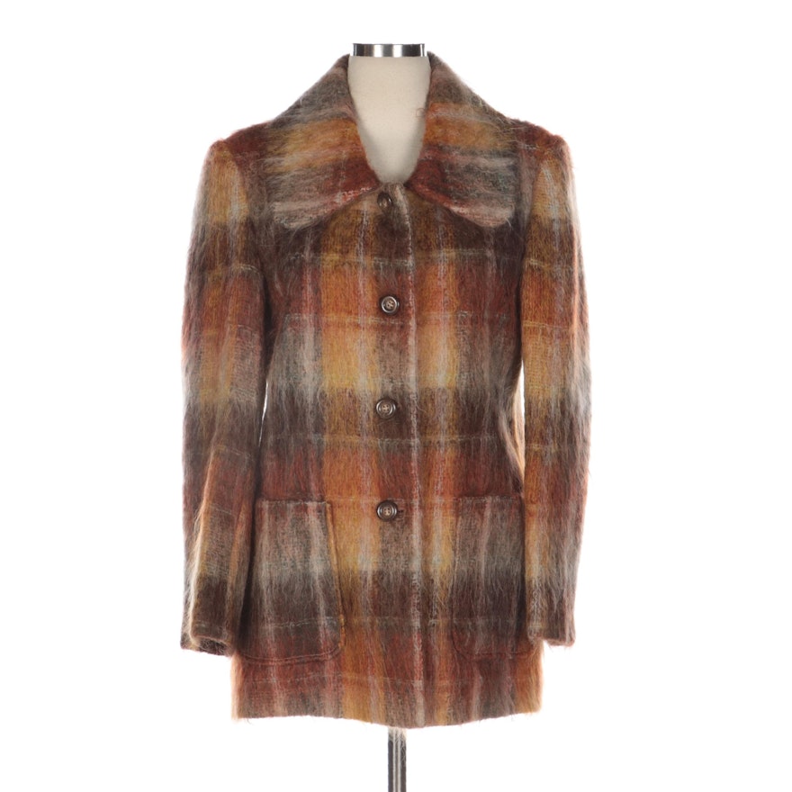 Plaid Mohair Button-Front Coat