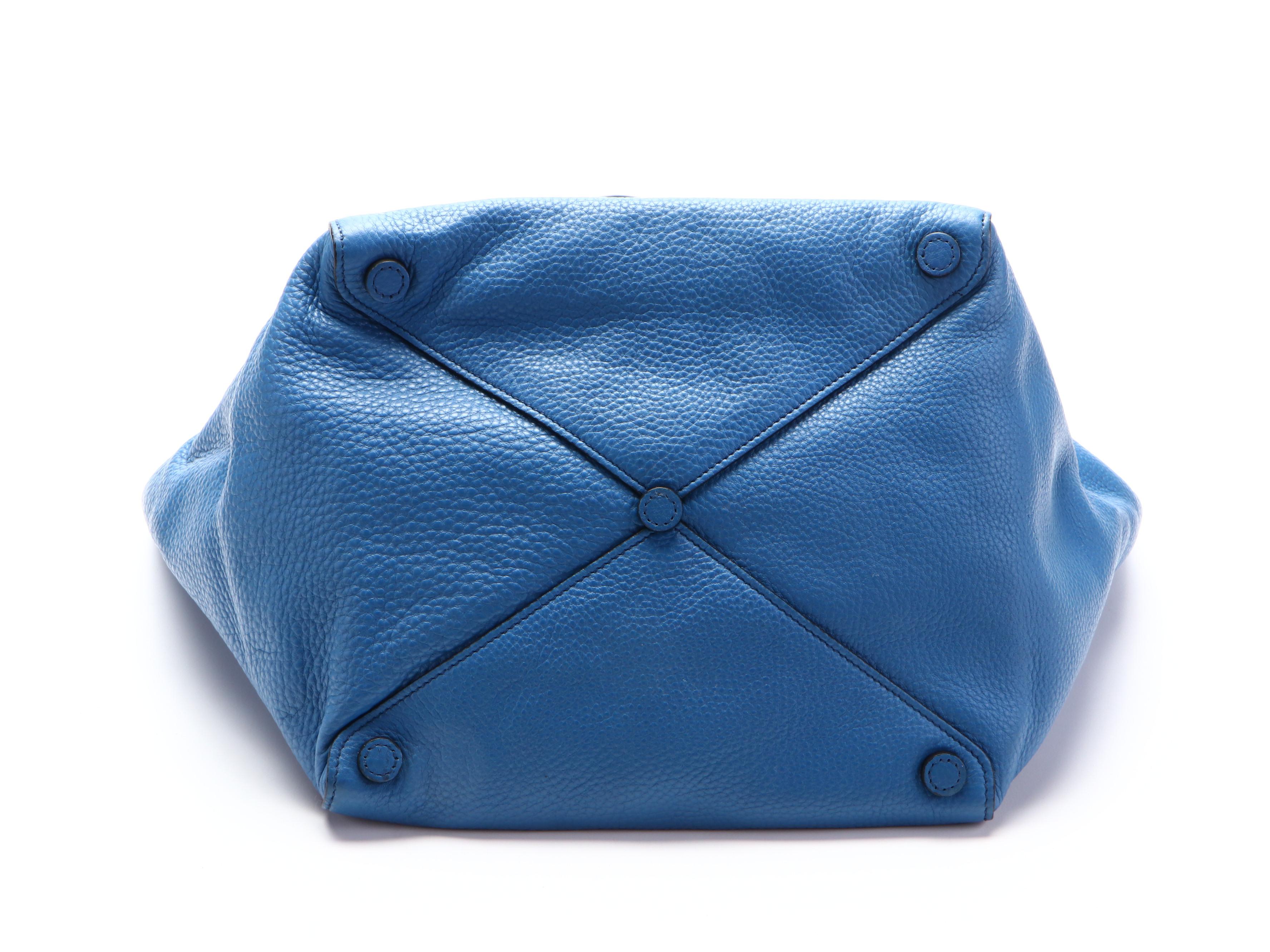 Prada Small Shoulder Tote Bag in Blue Vitello Daino Leather