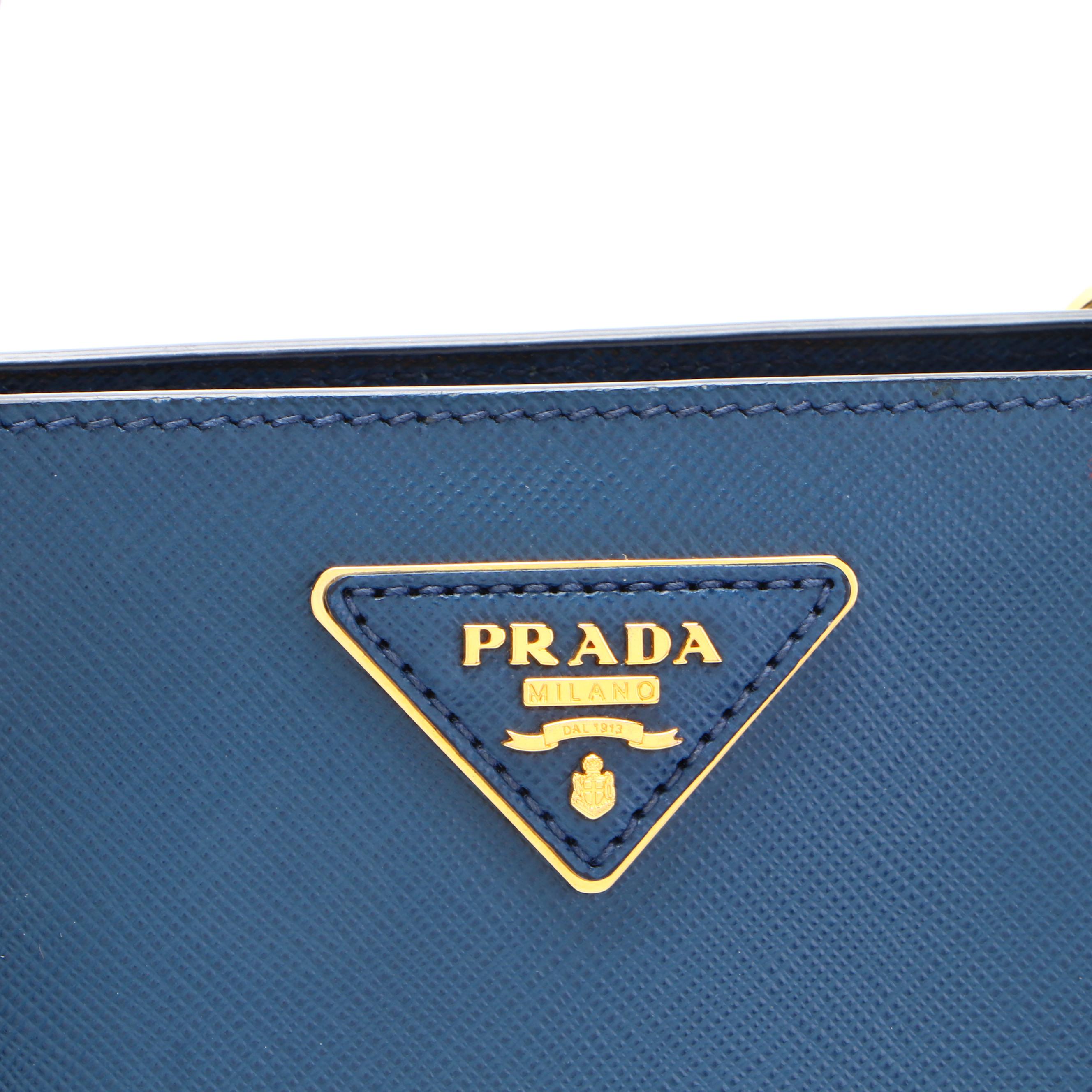 Prada Medium Lux Tote Handbag in Blue Saffiano Leather with Detachable Strap
