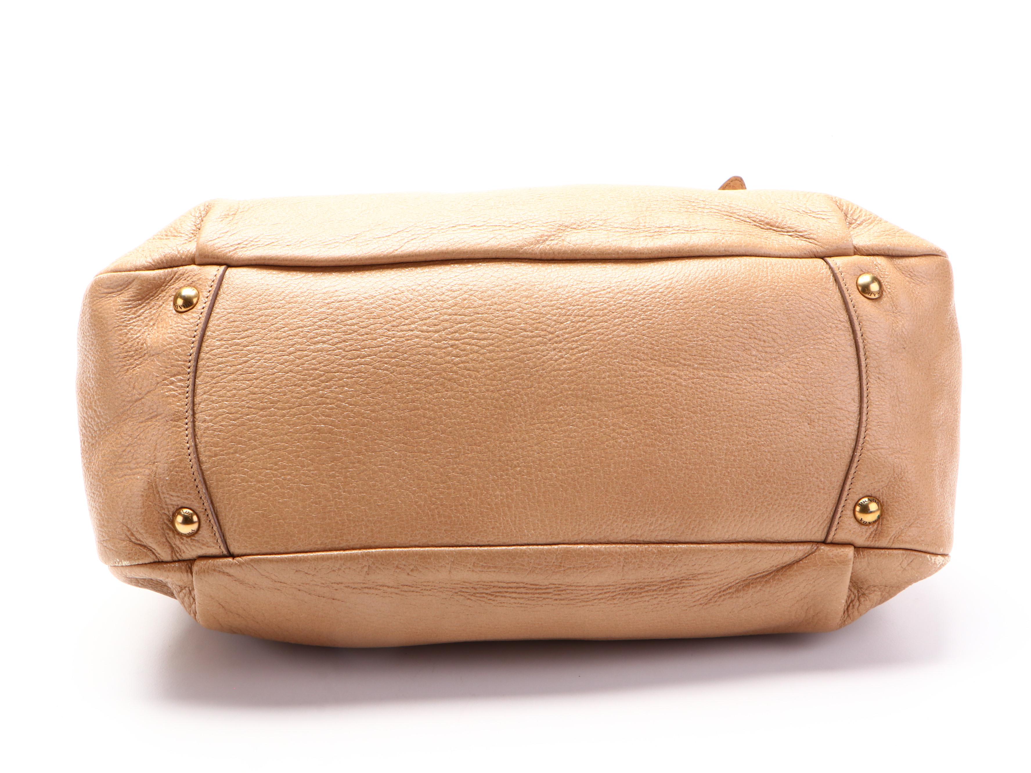 Prada Large Lux Chain Boston Bag in Tan Cervo Calfskin with Detachable Strap