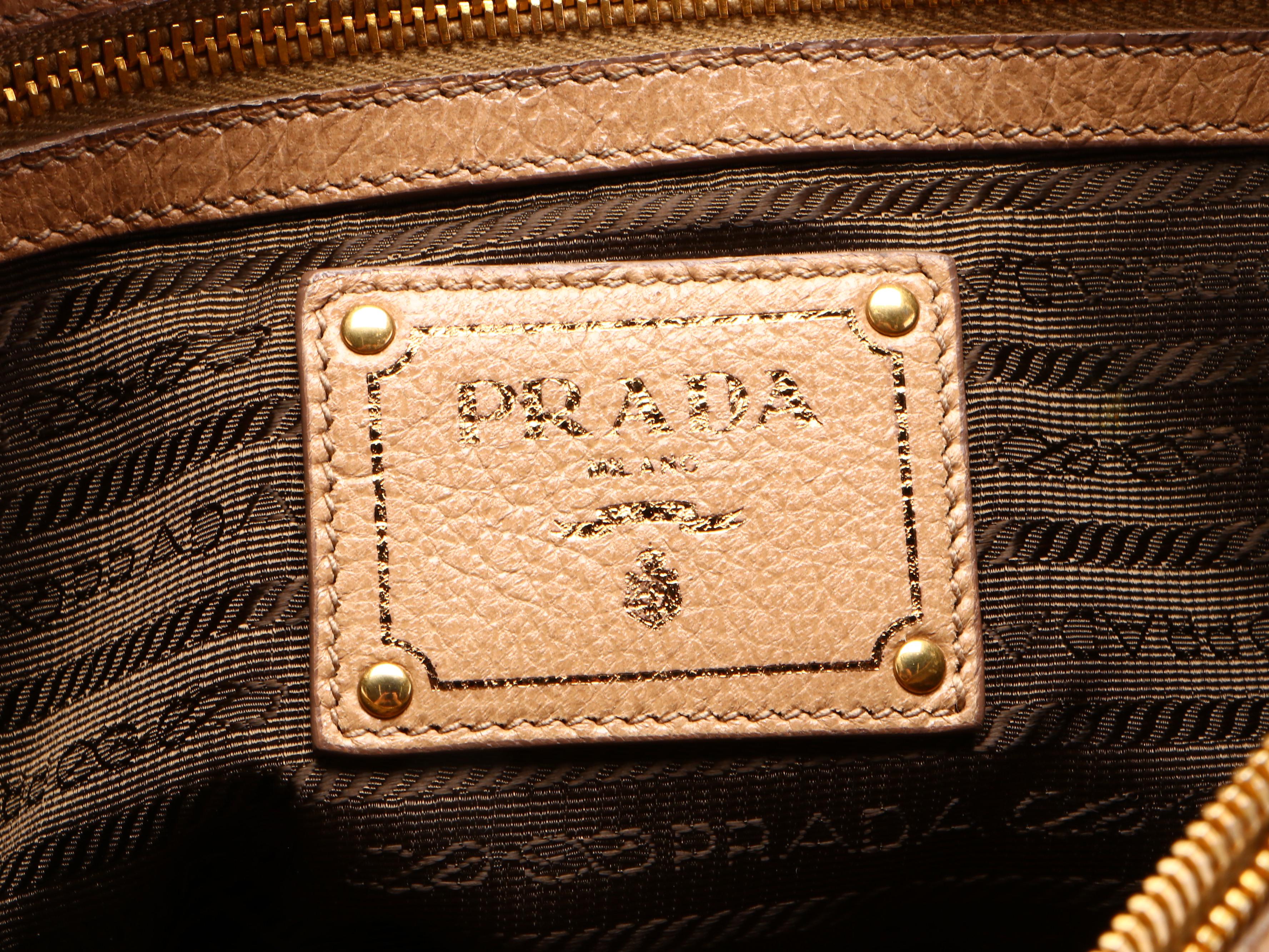Prada Large Lux Chain Boston Bag in Tan Cervo Calfskin with Detachable Strap