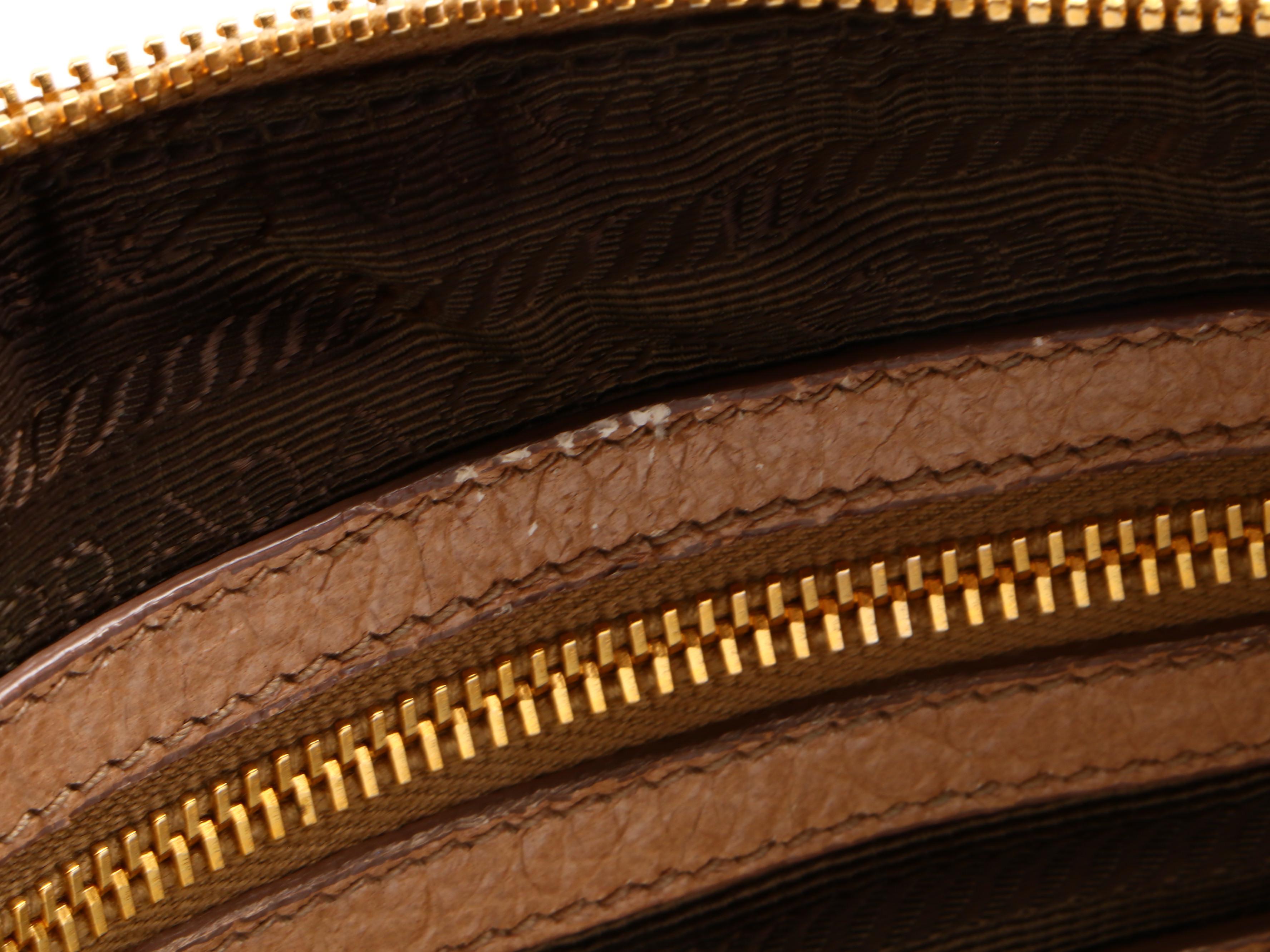 Prada Large Lux Chain Boston Bag in Tan Cervo Calfskin with Detachable Strap