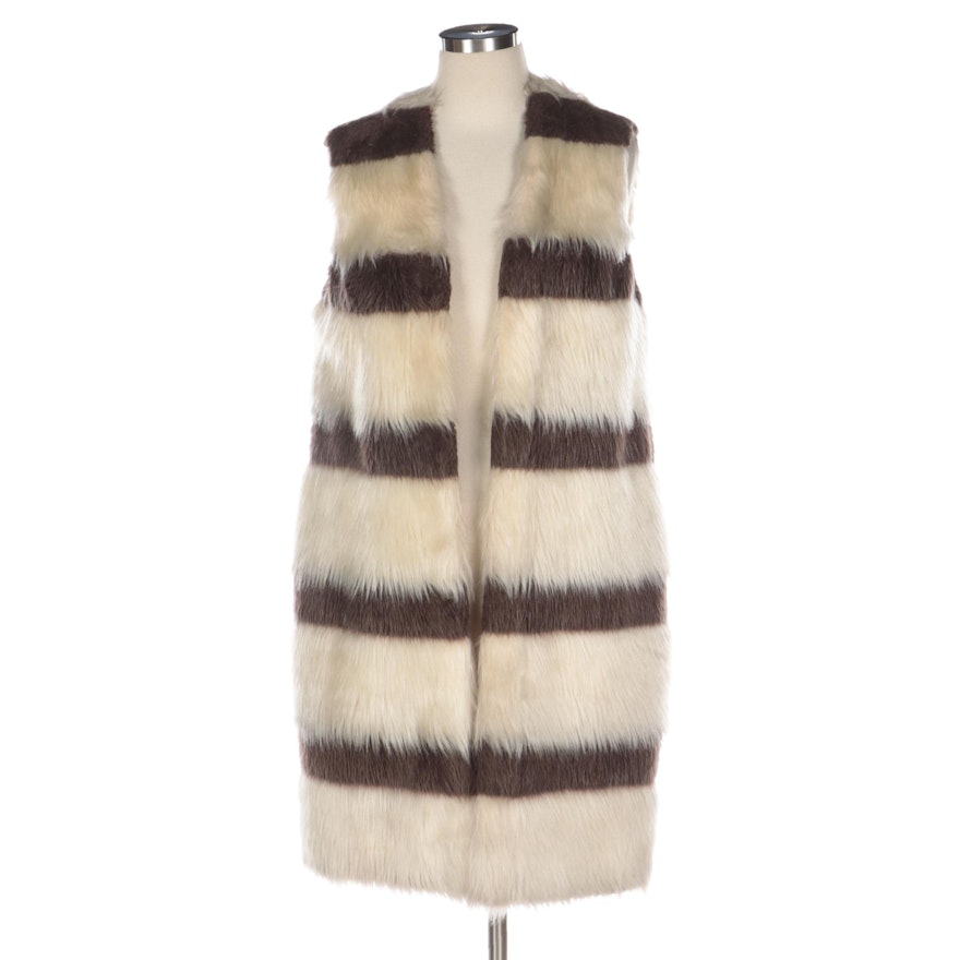 Horizontal Striped Faux Fur Long Vest