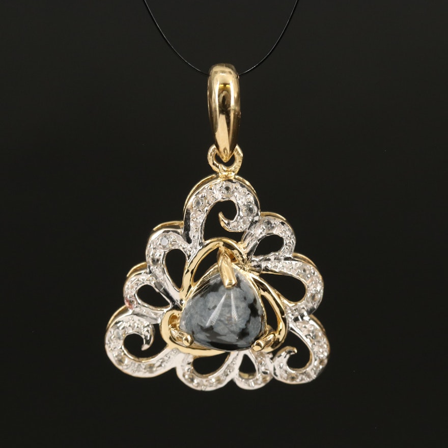 Sterling Snowflake Obsidian and Topaz Openwork Pendant