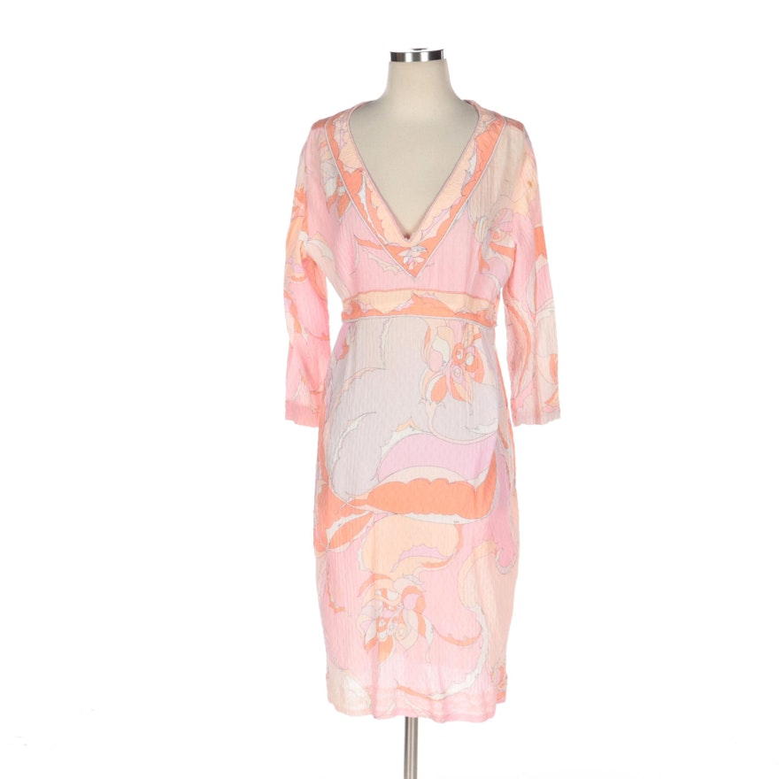 Emilio Pucci Abstract Print Cotton Weave V-Neckline Dress for Lord & Taylor