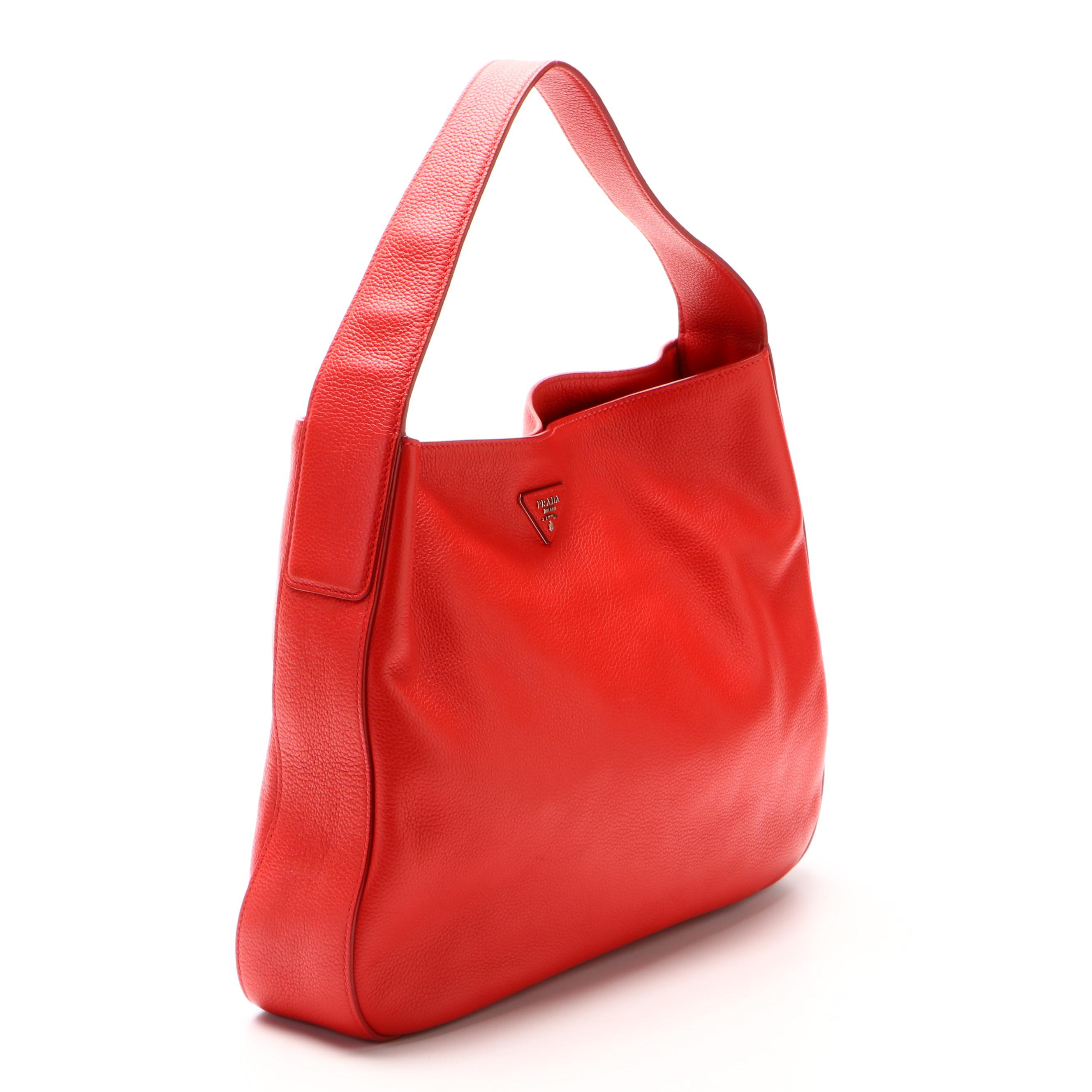 Prada Large Hobo in Red Vitello Daino Leather