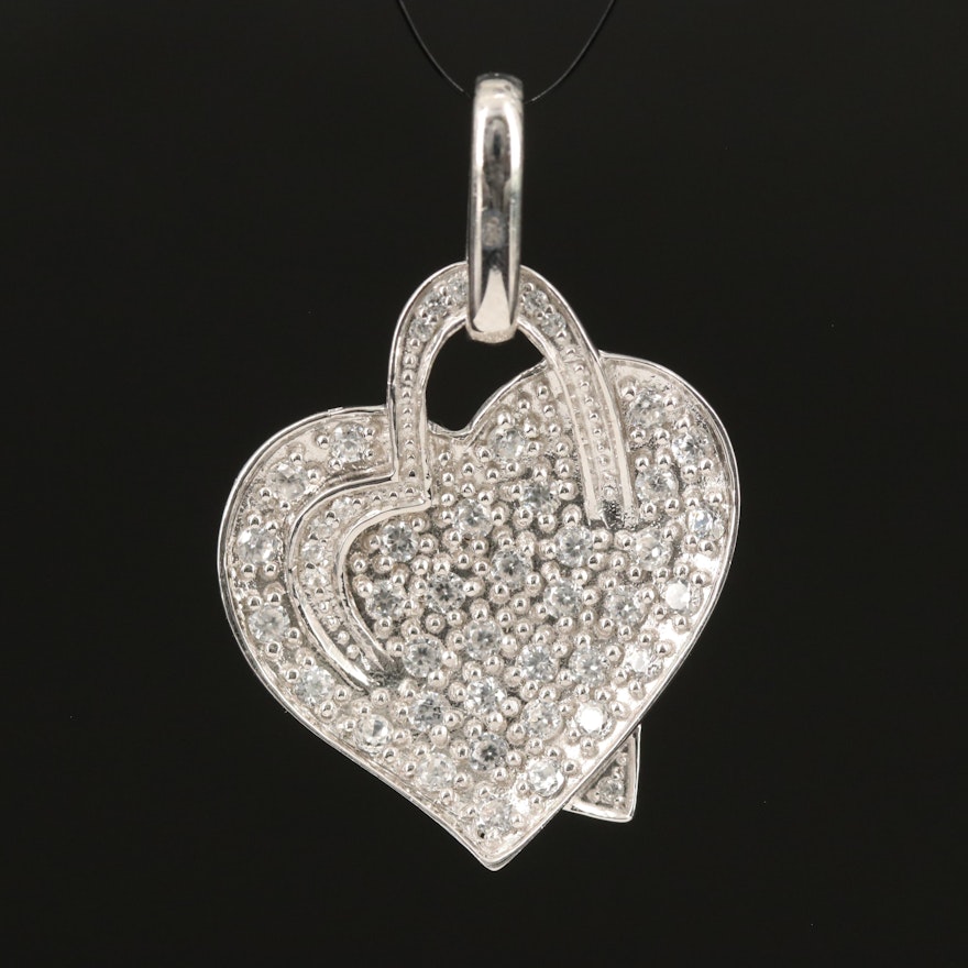 Sterling Silver Pavé Zircon Entwined Hearts Pendant