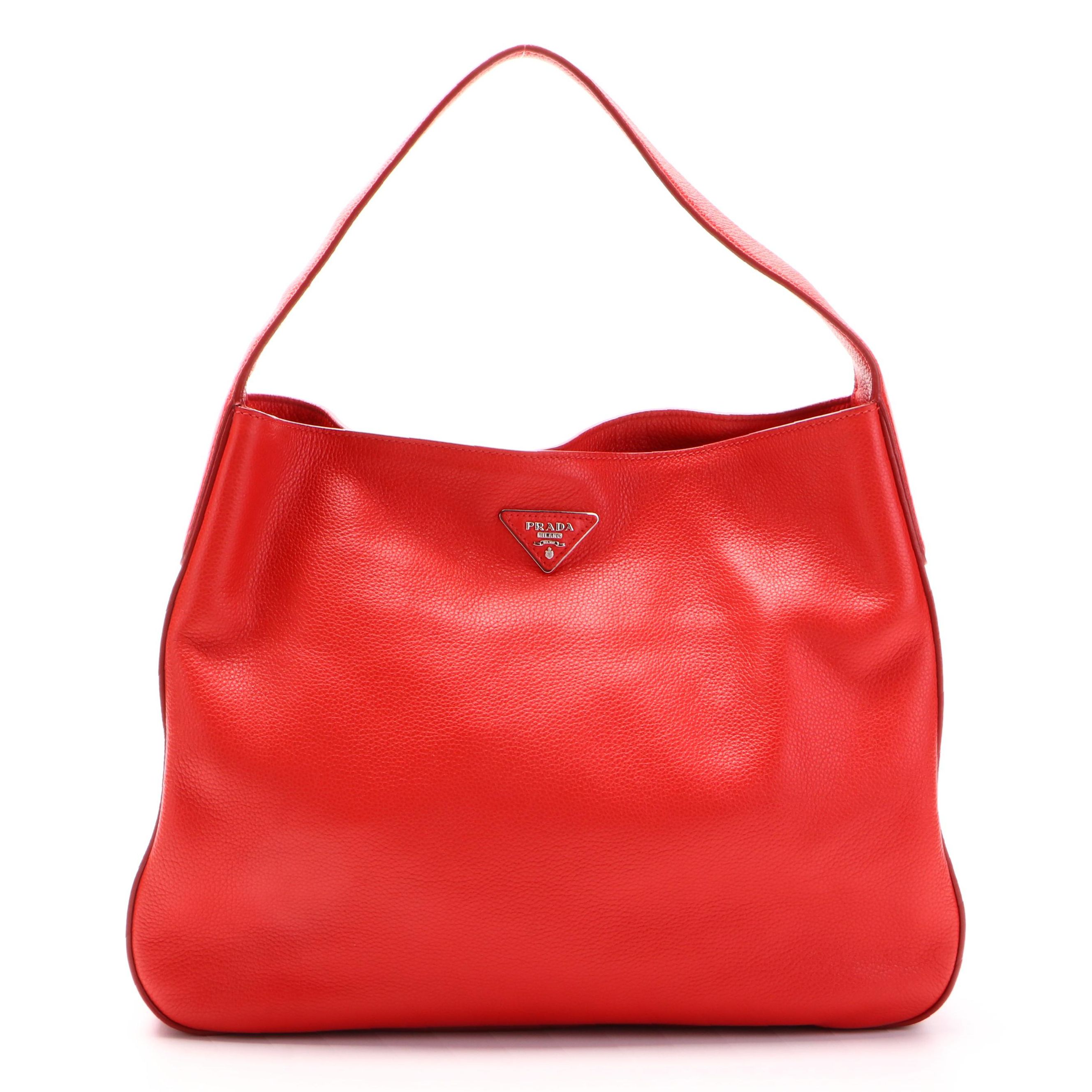 Prada Large Hobo in Red Vitello Daino Leather