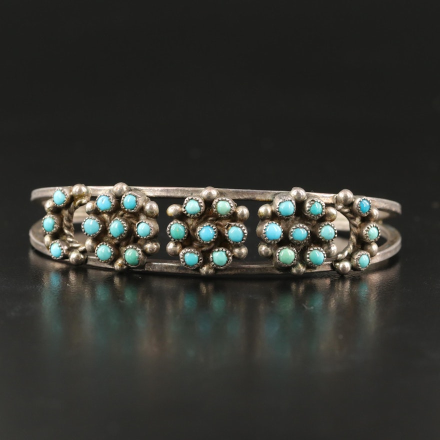 Western Sterling Turquoise Cluster Openwork Cuff