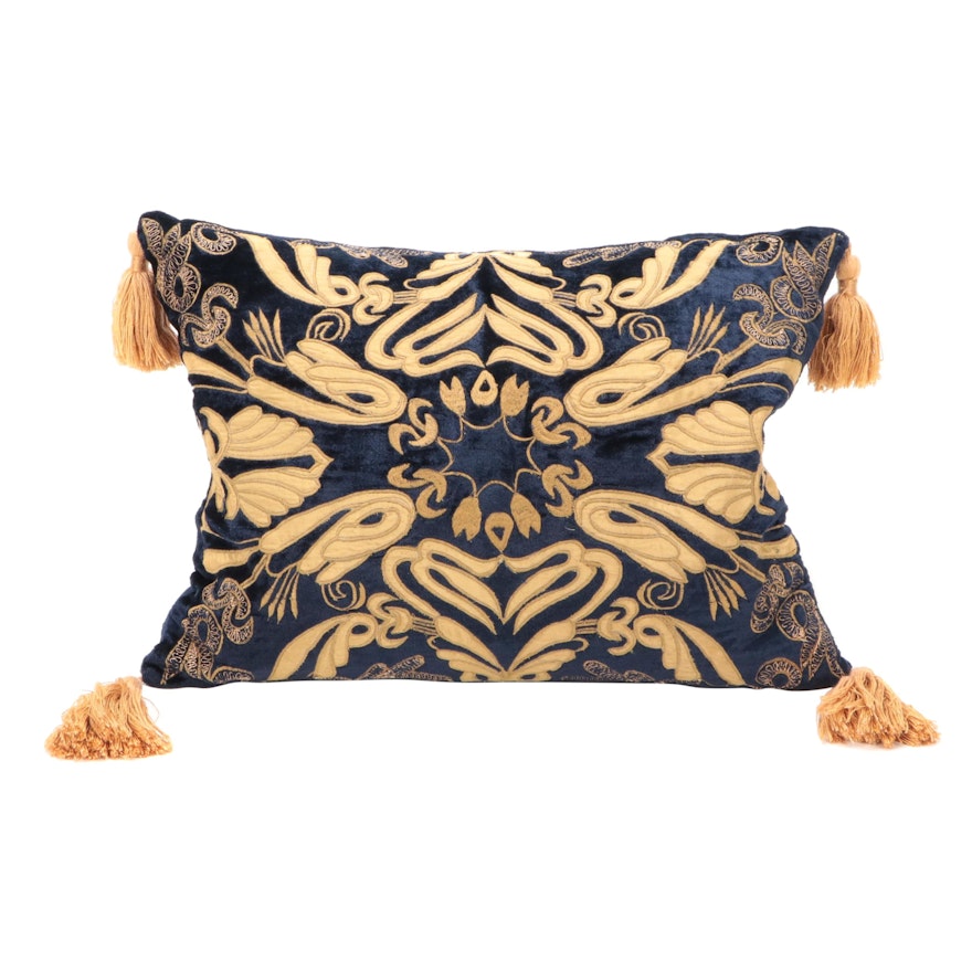 Baroque Print Embroidered and Appliquéd Down Filled Throw Pillow