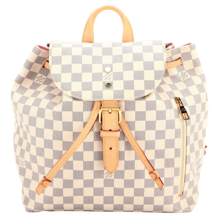 Louis Vuitton Sperone Backpack in Damier Azur Canvas with Vachetta Leather