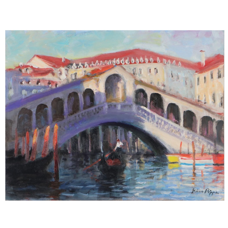 Nino Pippa Oil Painting "Venice - Light and Shade on the Rialto," 2018