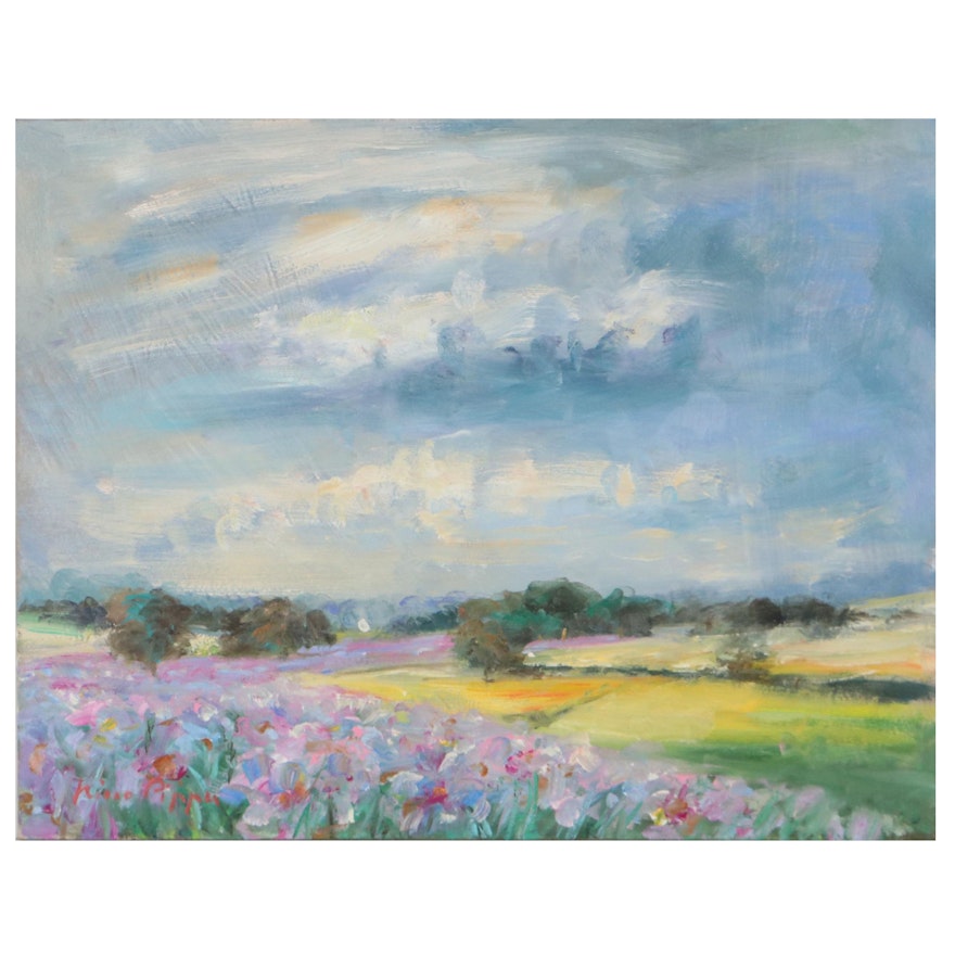 Nino Pippa Oil Painting "Provence - The Lily Field in the Rhone Valley," 2017