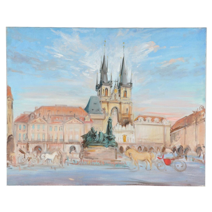 Kamil Kubik Cityscape Oil Painting of Old Town Square in Prague