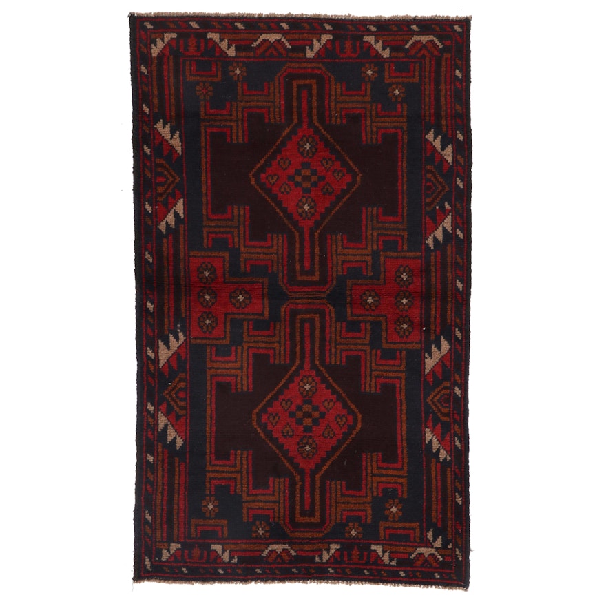 2'10 x 4'9 Hand-Knotted Afghan Baluch Accent Rug