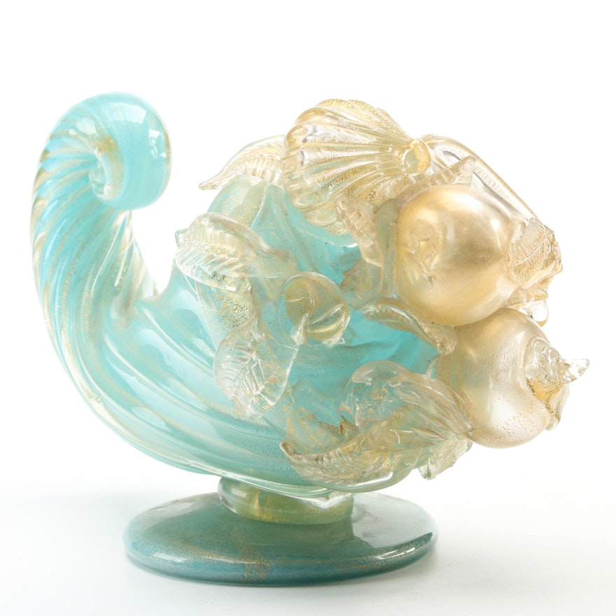 Barovier & Toso Murano Art Glass Footed Cornocopia, Mid to Late 20th Century