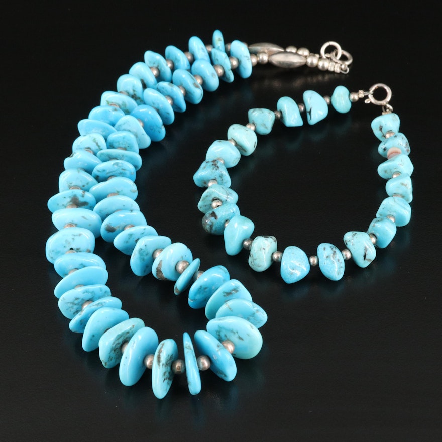 Sterling Silver Stabilized Turquoise Bracelet and Necklace