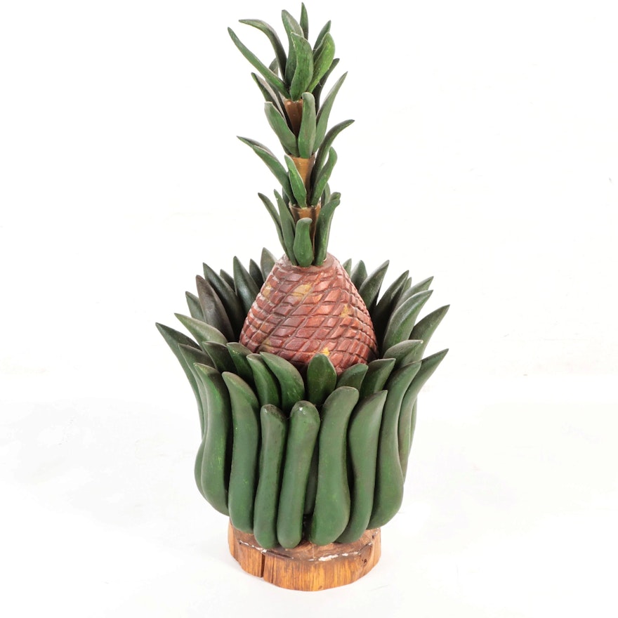 Carved and Painted Wooden Pineapple, Circa 1988