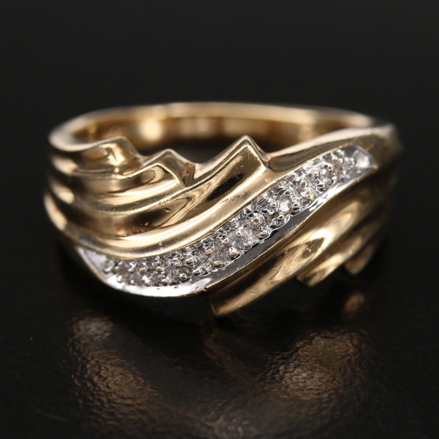 10K 0.02 CTW Diamond Wave Ring with Fluted Shoulders