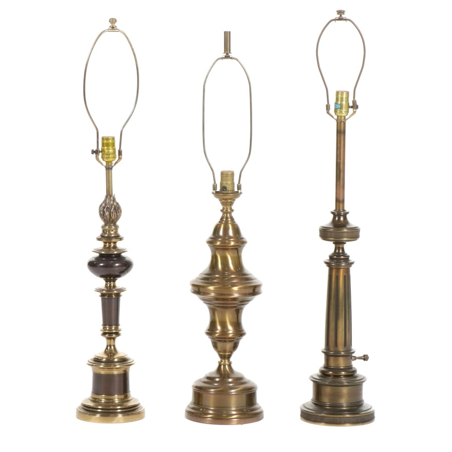 Three Brass and Bronze Table Lamps, Late 20th Century