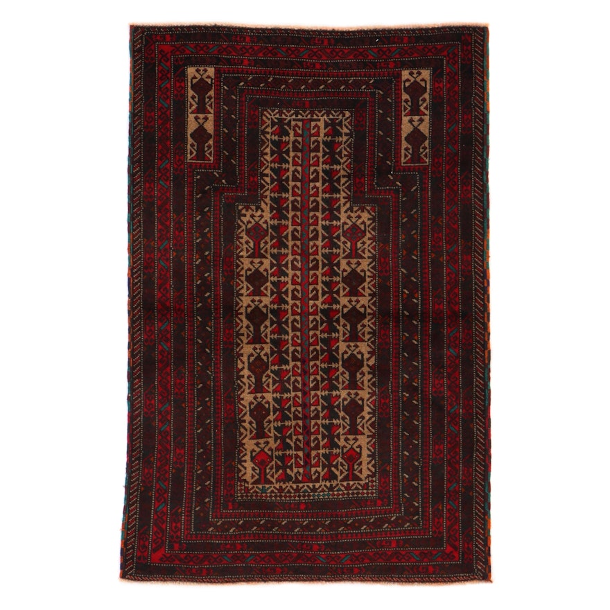 2'11 x 4'6 Hand-Knotted Afghan Baluch Prayer Rug