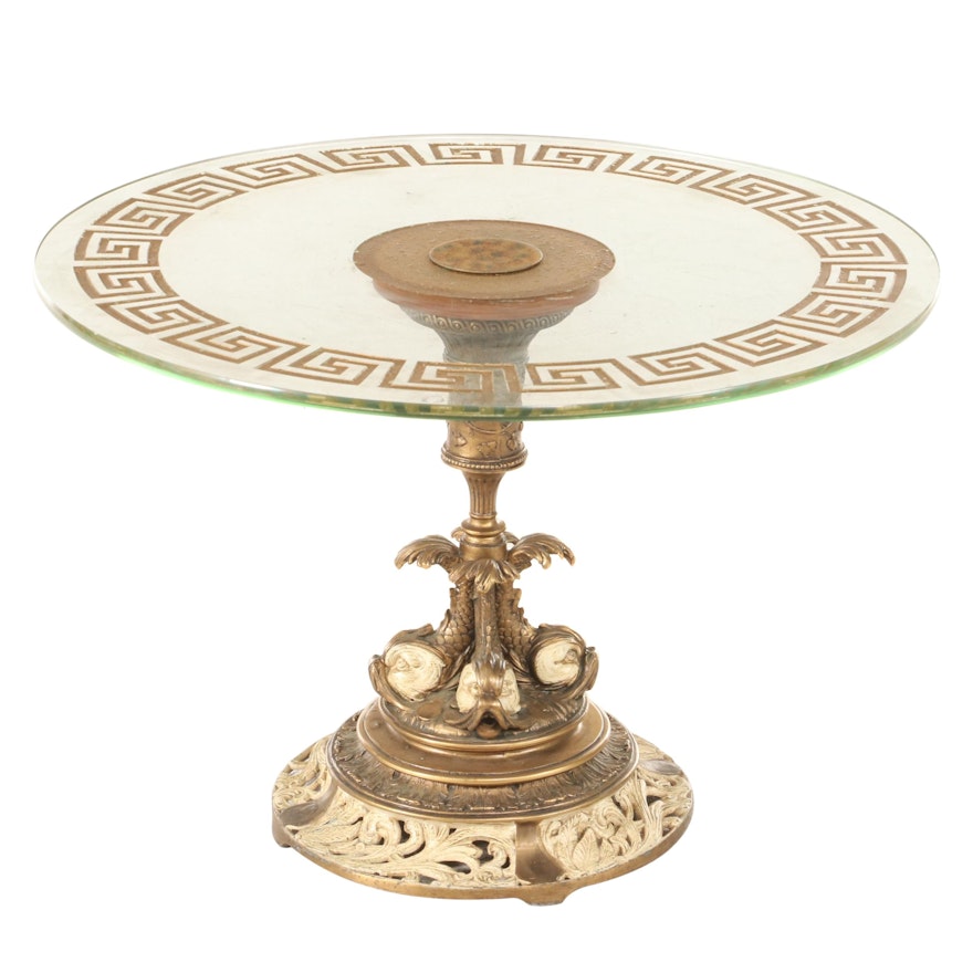 Italian Neoclassical Style Coffee/End Table with Greek Key Carved Glass