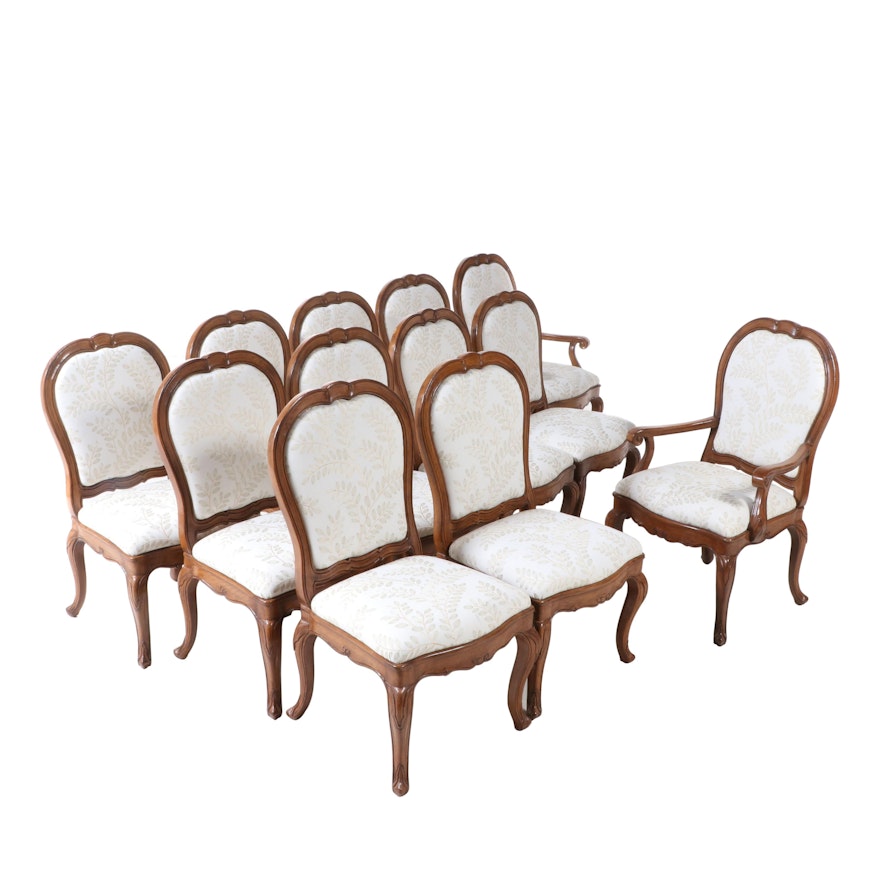 Twelve French Provincial Style Custom-Upholstered Hardwood Dining Chairs