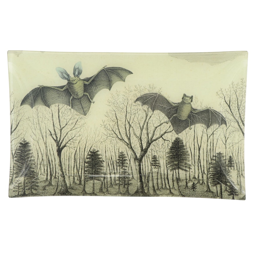 John Derian Company Decoupage Glass Plate of Bats, Late 20th Century