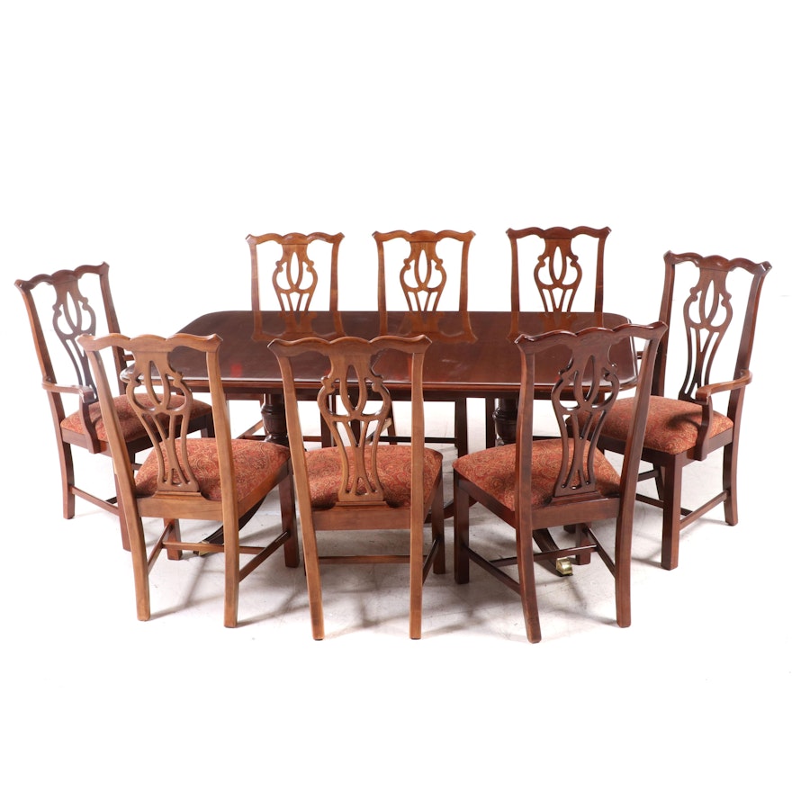 Thomasville Double Pedestal Table and Chippendale Style Dining Set