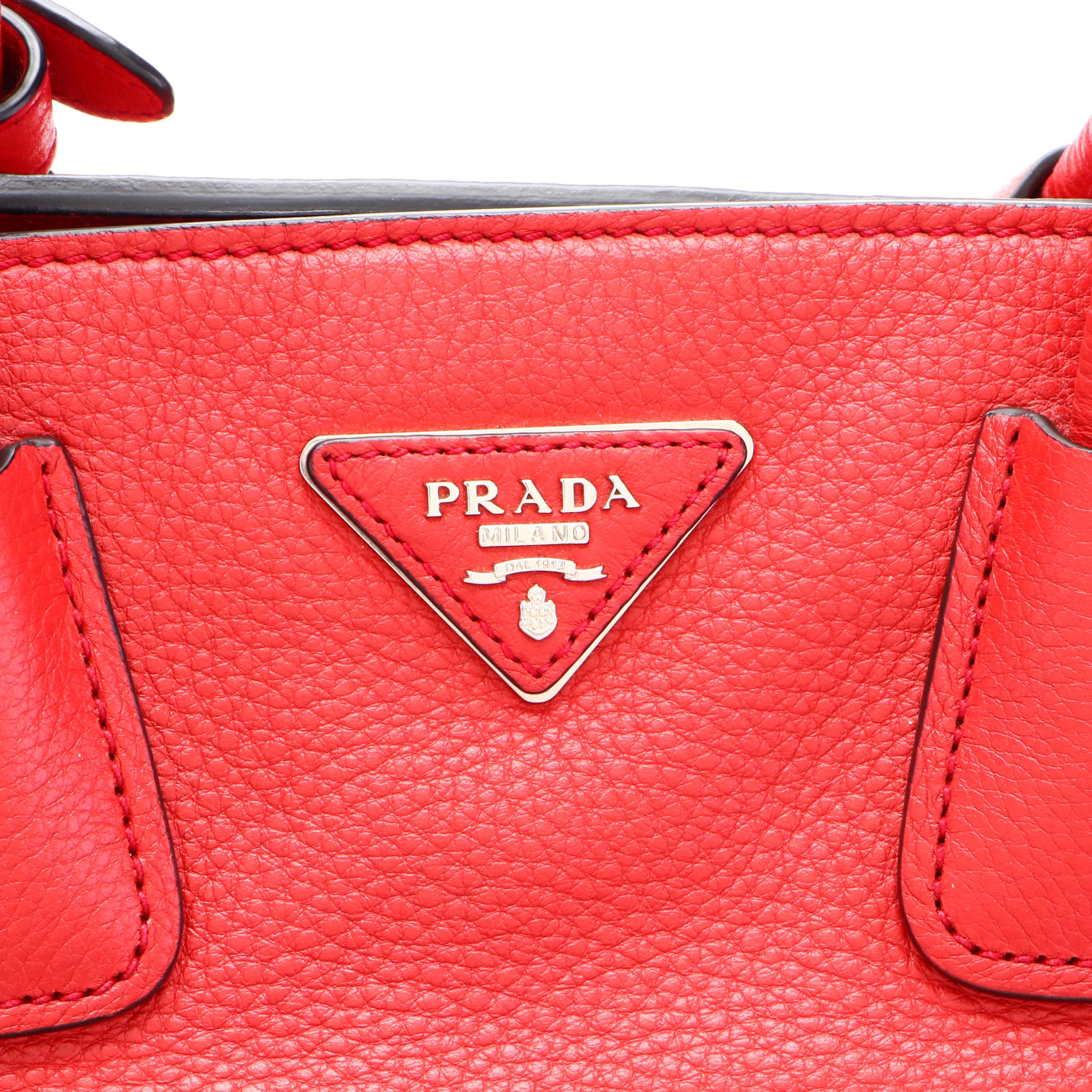 Prada Red Vitello Daino Leather Front Pocket Wing Convertible Tote