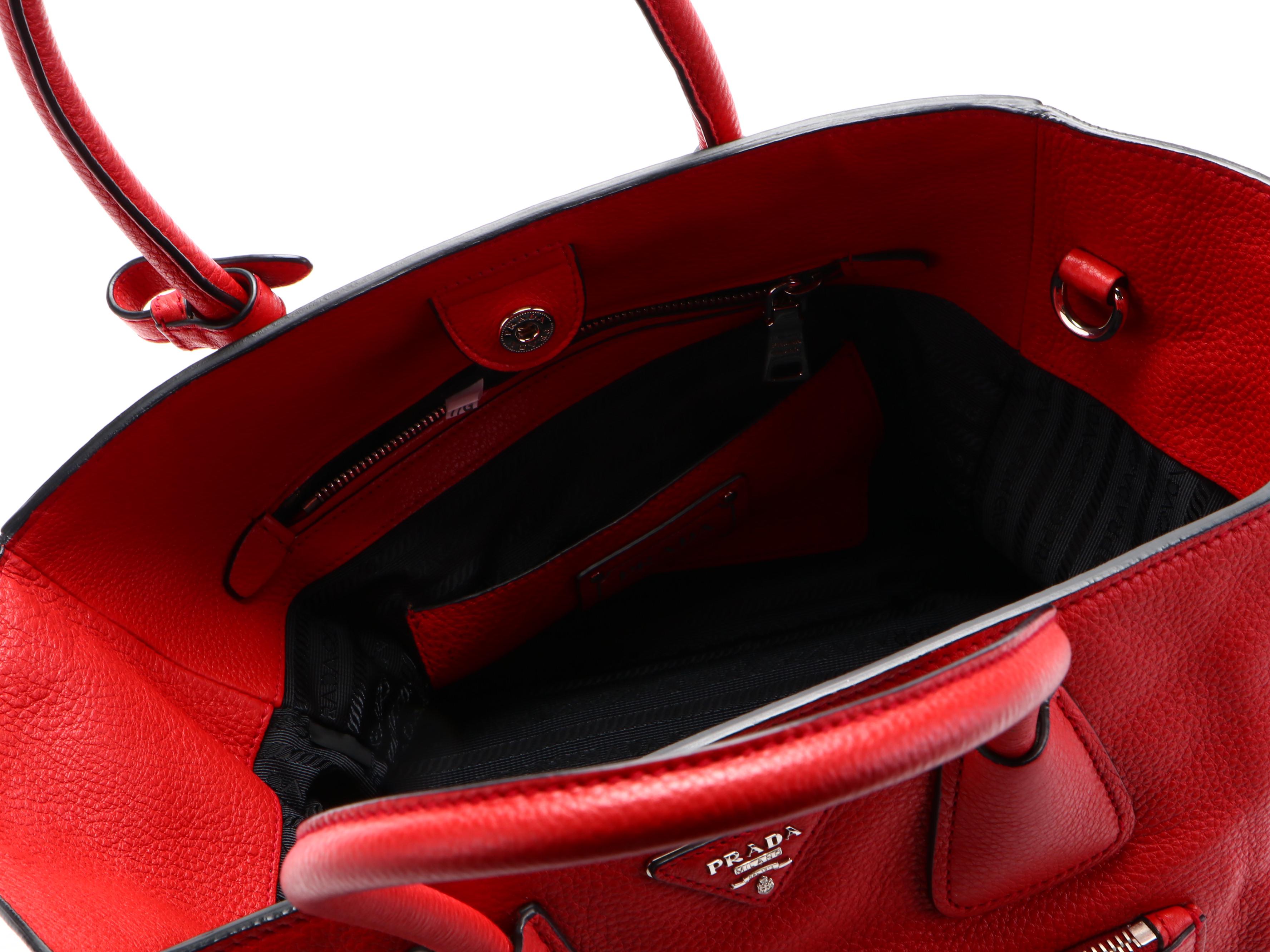 Prada Red Vitello Daino Leather Front Pocket Wing Convertible Tote
