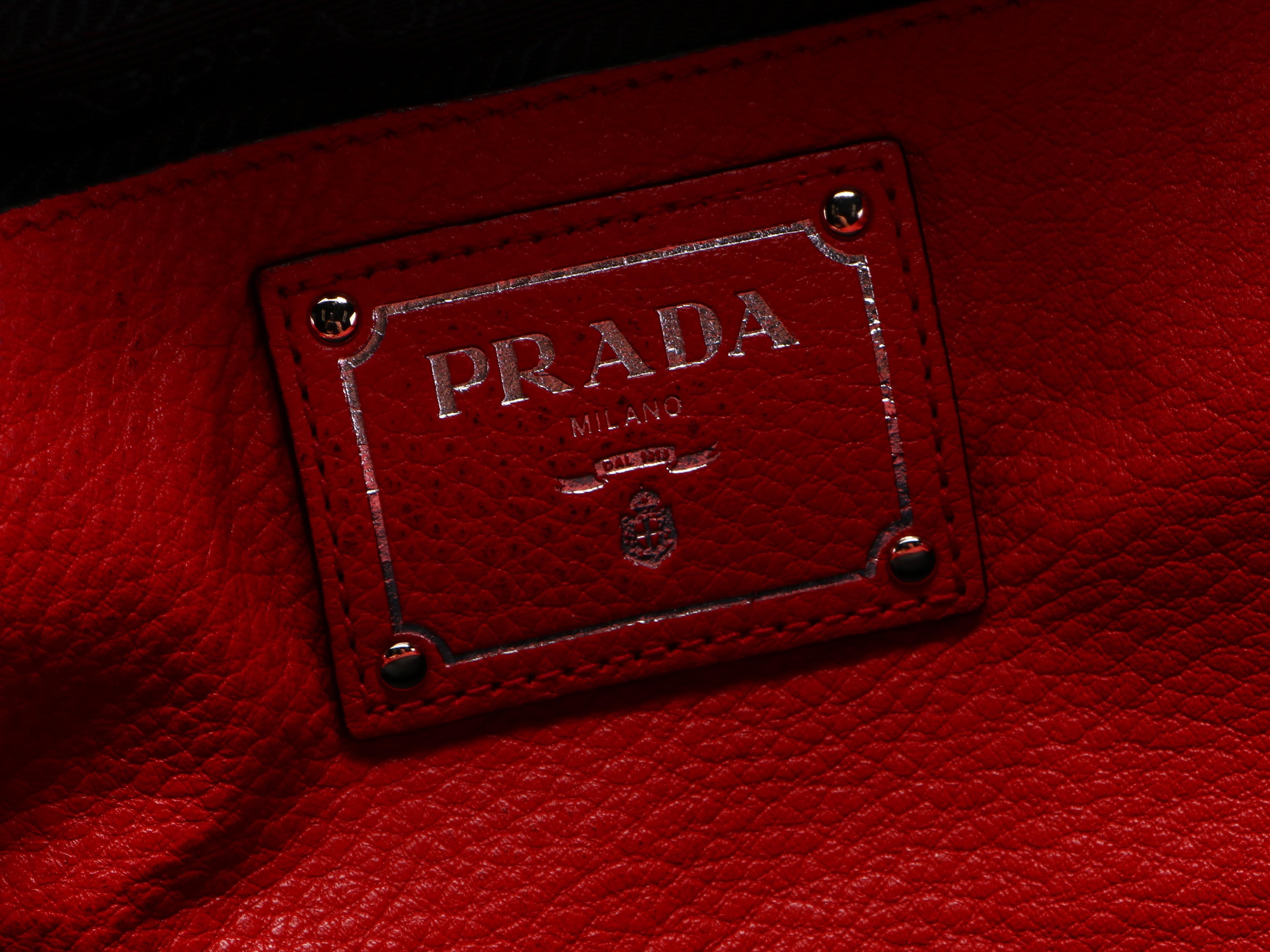 Prada Red Vitello Daino Leather Front Pocket Wing Convertible Tote