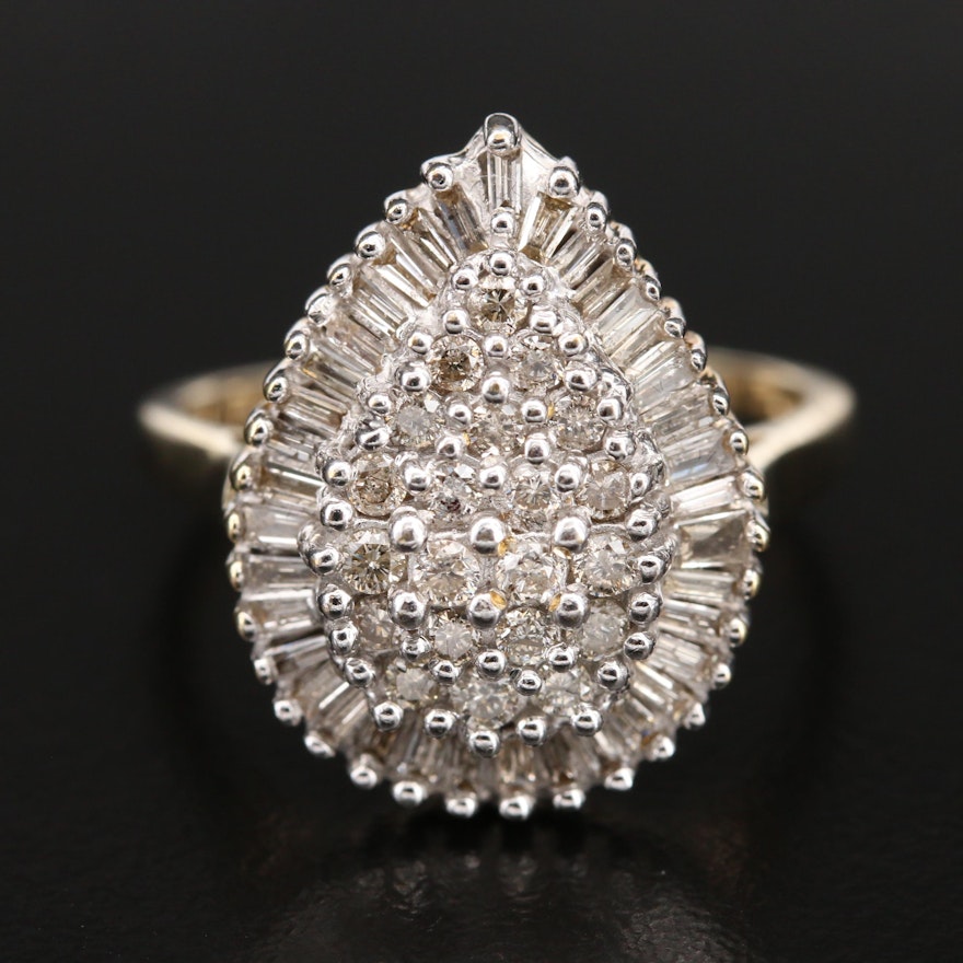 10K 1.00 CTW Diamond Teardrop Cluster Ring