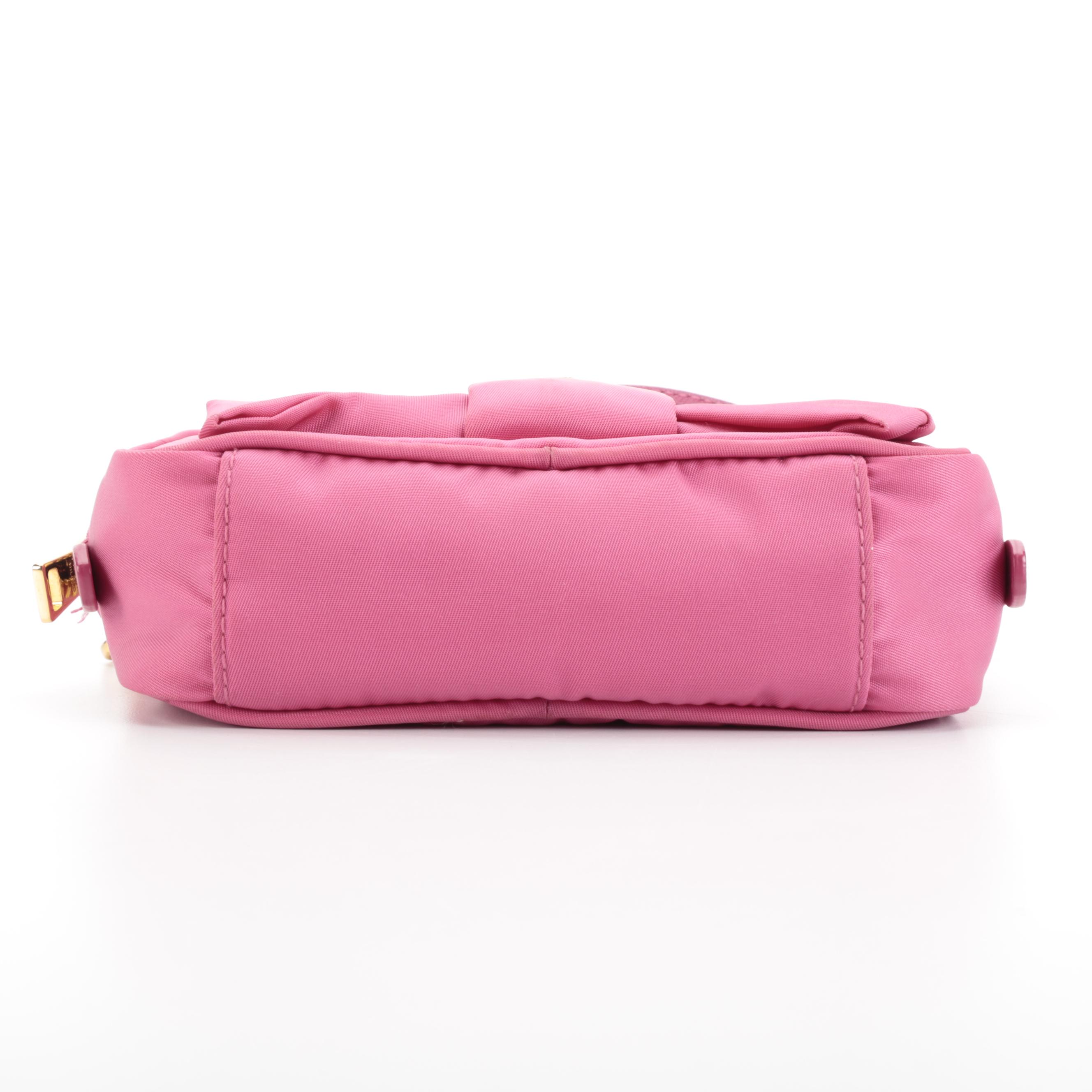 Prada Tessuto Bow Camera Crossbody Bag in Pink Nylon and Saffiano Leather